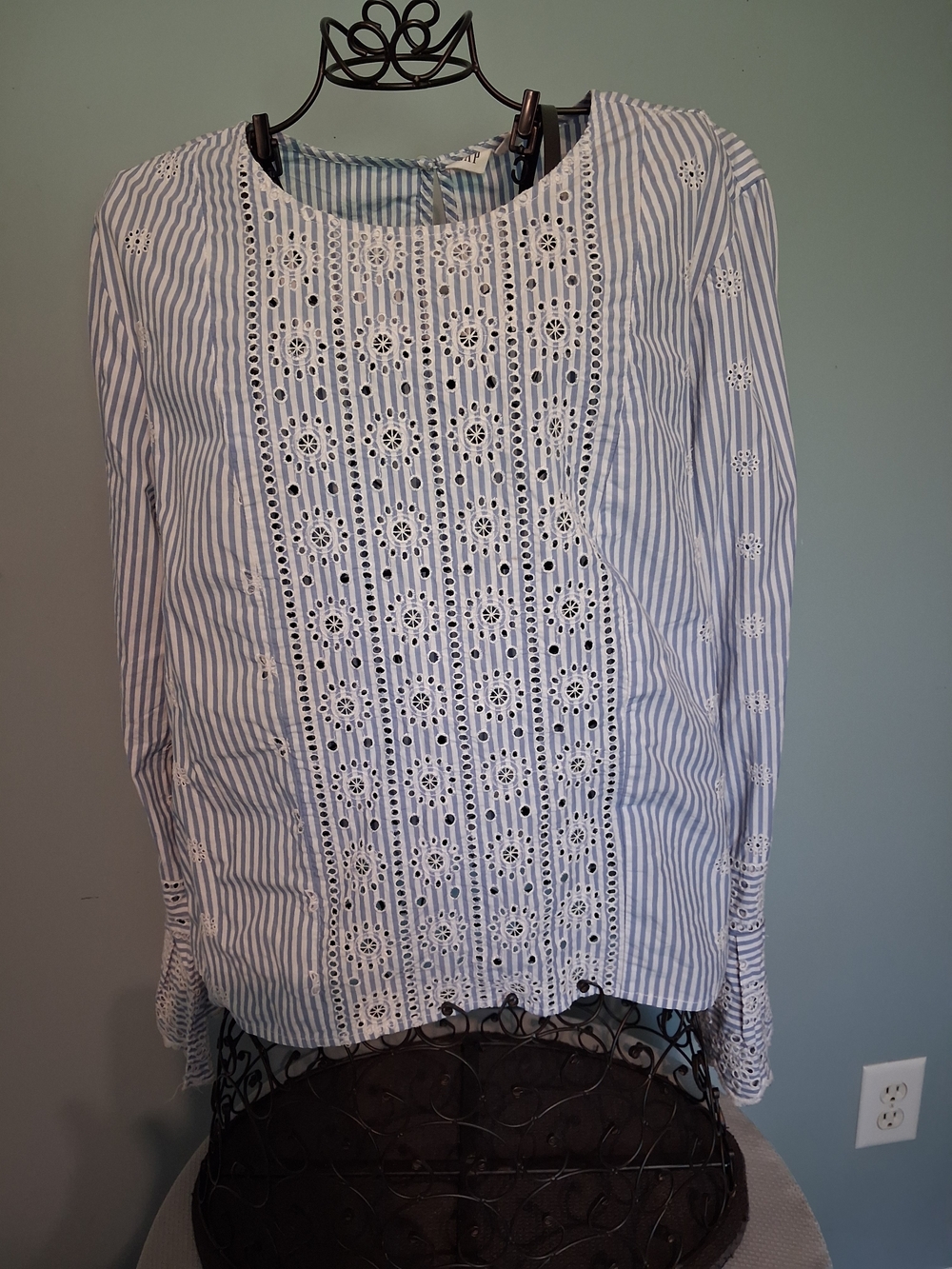 GAP Blue and White Striped Eyelet Lace Tunic